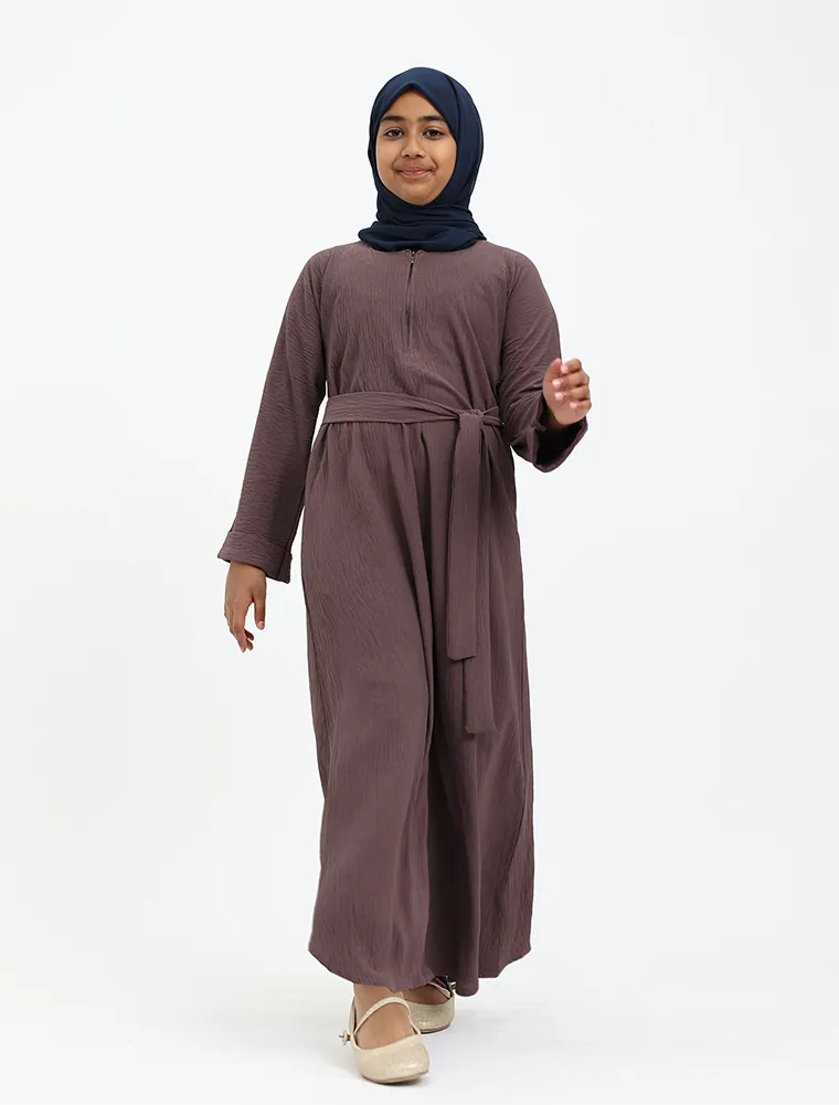 Mauve Linen Feel Basic Girls Abaya